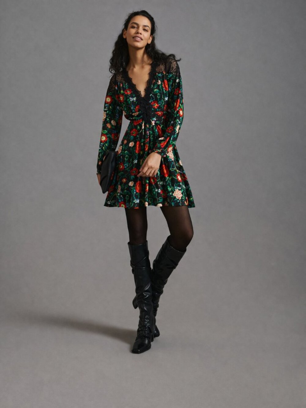 Anthropologie Lacy V-Neck Red & Green Floral Long Sleeve Dress 4
